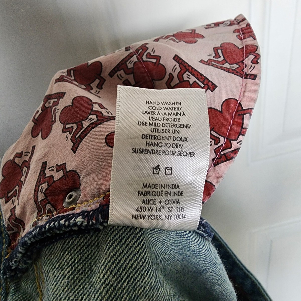 Keith Haring Alice + Olivia Patch Jeans Byron Cropped Embroidery