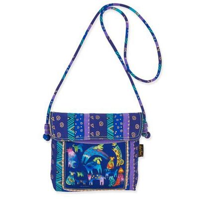 Mythical Dogs Laurel Burch Small Canvas Purse Crossbody Tote Handbag Purple Blue