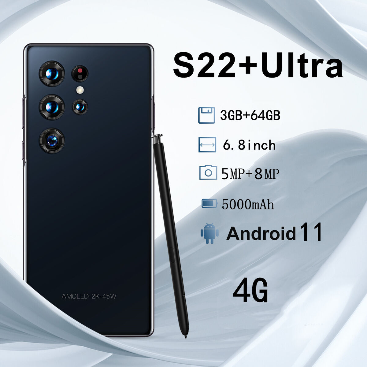 S21 Ultra Unlocked Smartphone for Android 11, Unlocked Cell Phone,5.0 HD  Display Face ID 4GB 32GB Mobile Phone Dual SIM,10 Core,5MP 8MP Dual Camera