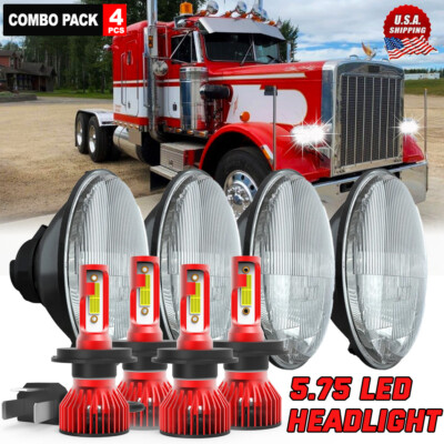 4PCS 5 3/4'' 5.75'' LED Headlights Hi-Low Start-up For PETERBILT Semi 349 359