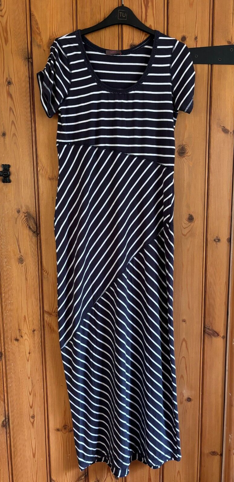 Wrap navy & white stripe short sleeve dress, Size UK 10