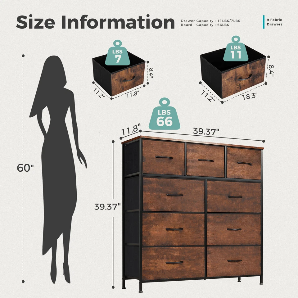 9 cajones de vestidores, organización de almacenamiento de sala de estar Foto 2 de 4