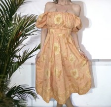 SPELL Sloan Soiree Dress Peach puff floral off shoulder M Midi Orange Bohemian