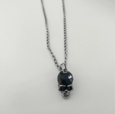 Swarovski The Skull Mens Necklace Stainless Steel Chain Black