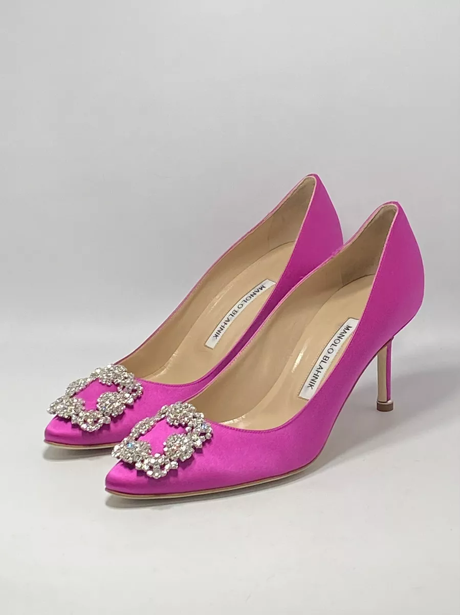 Manolo Blahnik Hangisi 70 Embellished Satin Pumps size 38.5 | eBay