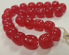 24 VINTAGE JAPANESE CHERRY BRAND GLASS DARK PINK 12mm. BAROQUE ROUND BEADS 4612T
