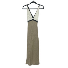 Zara Womens Midi Dress Medium Sand Colorblock V-Neck Linen Blend 8345/328 NWT
