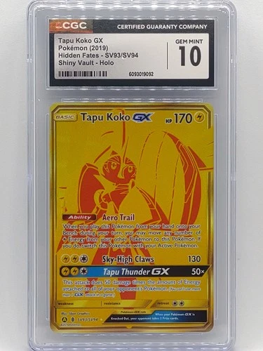 Pokemon 2019 Hidden Fates Tapu Koko GX Shiny Vault SV93/SV94 CGC 10 Gem Mint 💎