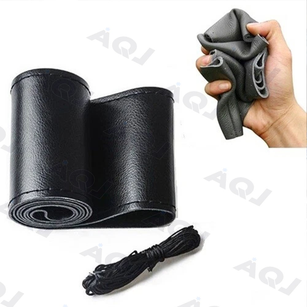 Genuine Leather DIY Car Steering Wheel Cover Anti-slip For 15"/38 cm Black US