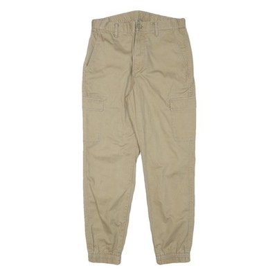 Herren Cargo Hose Relaxed Fit Beige Baumwollmischung W27 L26 Reißverschluss