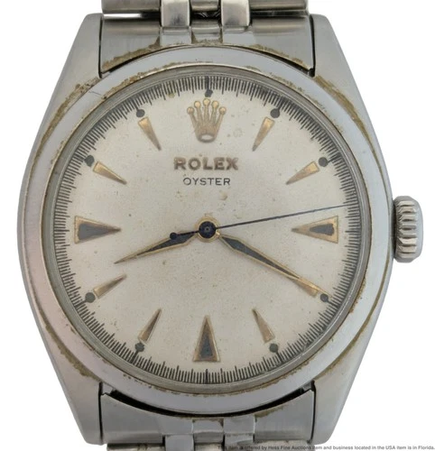 Vintage Rolex 6022 Mens Oyster Perpetual SS w/ Cool Big Crown Jubilee Bracelet