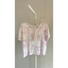 $125 NWT LoveShackFancy Calix Tee XL Lavender Fog Tie Dye Cotton Embroidered