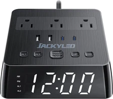 Alarm Clock with 4 USB Chargers Power Strip 3 Outlets 1700J Surge Protector Nigh