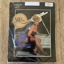 Vintage Gold Medal Thigh Hi's High Nylons White Size B Fits 5'5  - 5'6  Sheer
