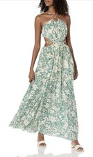 ASTR The Label Sivana Green Floral Cut Out Halter Vacation Maxi Dress Women’s L
