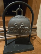 Antique Bronze Elephant Temple Bell with Metal and Wood Stand
