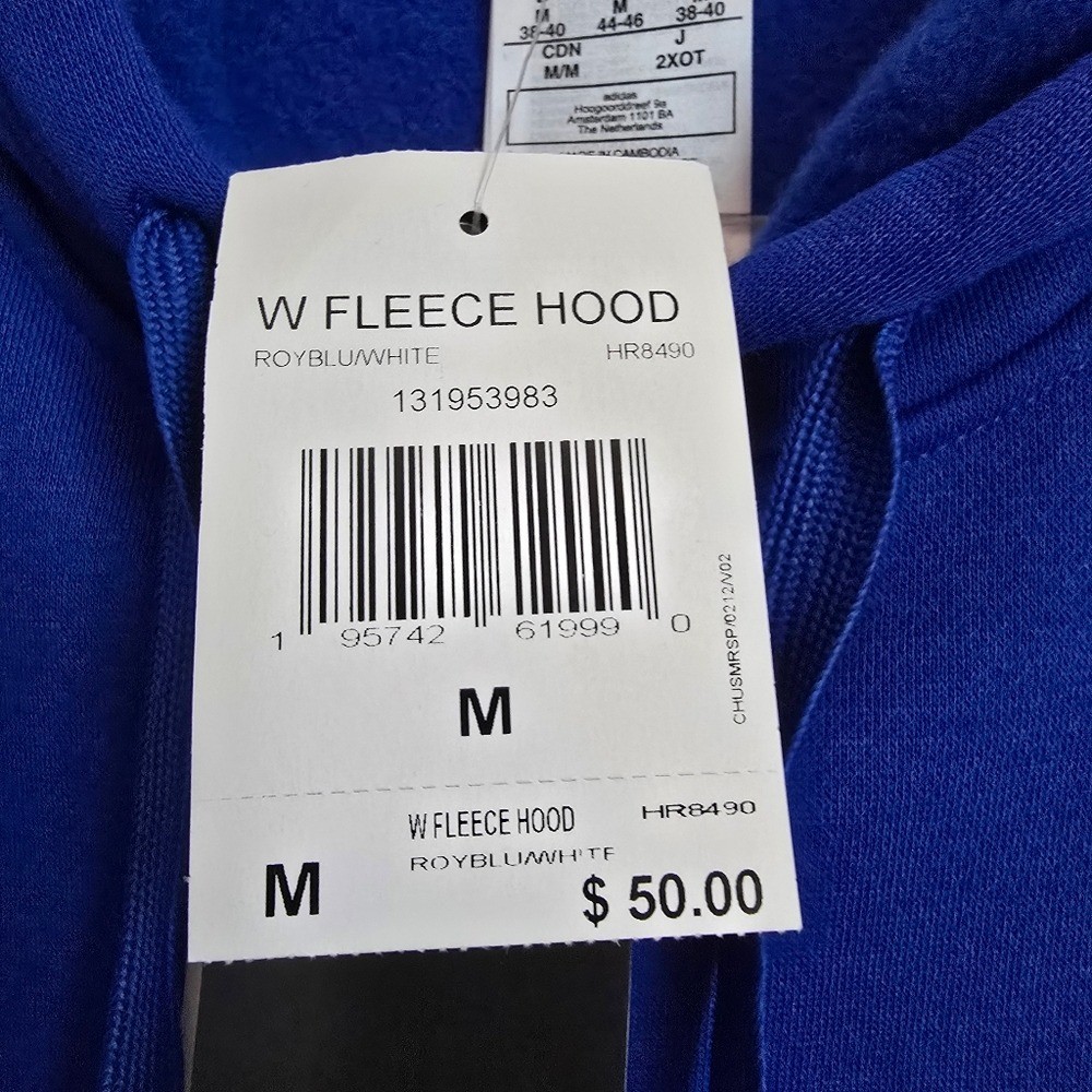 Adidas New Women Royal Blue Fleece Hooded Sweatshirt Hoodie SZ Medium Streetwear thumbnail 8