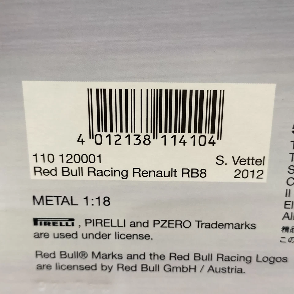MINICHAMPS 1/18 Renault RB8 Red Bull Racing Sebastian Vettel 2012 110120001 - Image 4 of 4