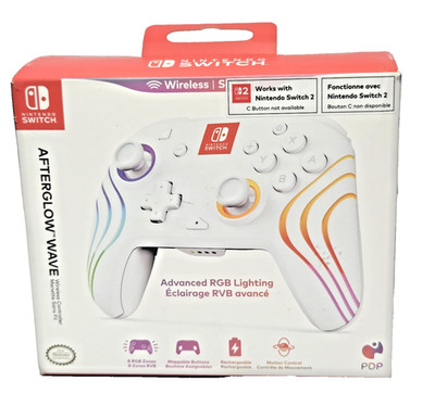 PDP Afterglow Wave Wireless RGB Gaming Controller for Switch, White