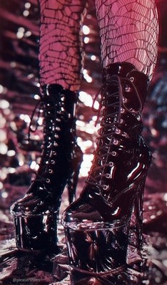 7'' Black Patent Steel Toe Cap Punk Goth Biker Gang Stripper Heels Boots Adore