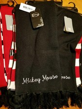 Disney Mickey Mouse Red Black White Stripes Tassel Winter Scarf