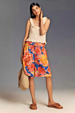 NWT Farm Rio Anthropologie Linen Blend Belted Floral Bermuda Shorts Pink MULTI M