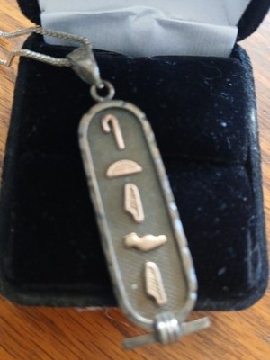 925 Sterling Silver Egyptian Hieroglyph Art Cartouche Pendent Rose Gold