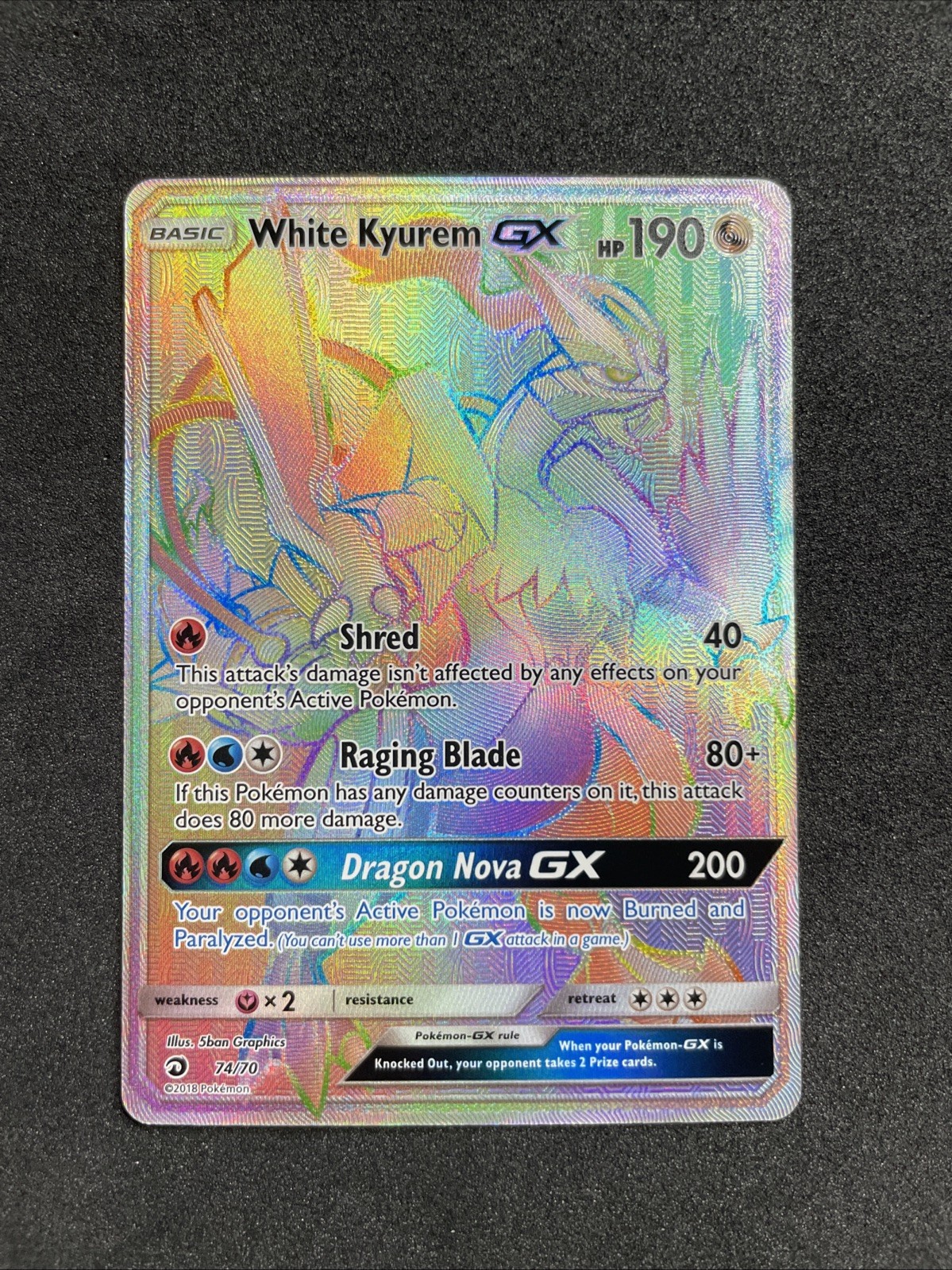 White Kyurem GX (Secret) 74/70 Dragon Majesty Holo **LP-NM Full Art 2018