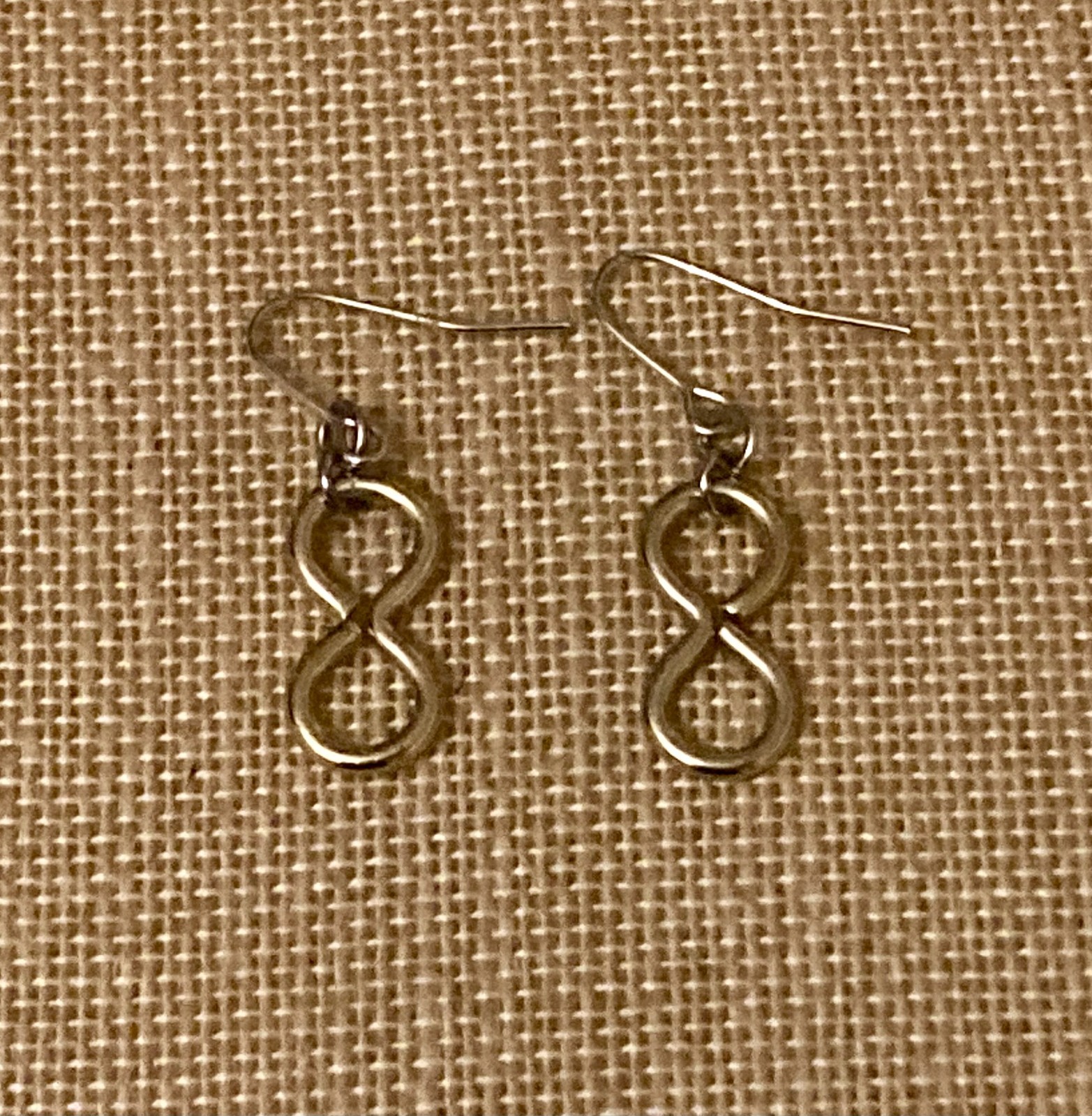 Silver Tone Infinity Earrings Dangle Pierced Hook - image 1