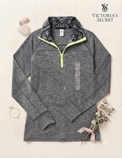 S NWT VICTORIA SECRET VS PINK Marled Gray Green Quarter Zip Pullover Jacket NEW
