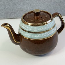 Arthur Wood Brown Marbled Gold Leaf & Mint Green Teapot w Lid Viking England VTG
