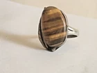 Vintage Sterling Silver Ring .925 Southwest Style Tiger Eye w/Feather size 7.5