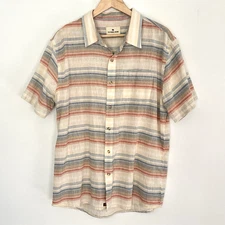 The Normal Brand Linen Blend Short Sleeve Button Shirt Medium/Large Neutral L7