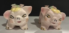 Vintage  Pink floral rhinestone Pig Salt and Pepper Shakers