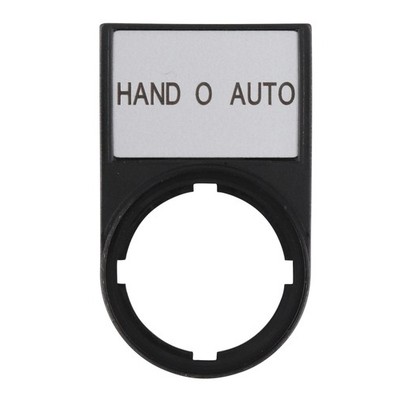 EATON M22S-ST-D12 PUSH-BUTTON LEGEND PLATE, 22MM, BLACK, ''HAND O AUTO''