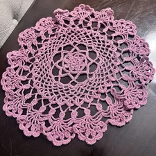Handmade Crochet Doily Cotton Doily Round Lace Doily Rose-Purple Doily.