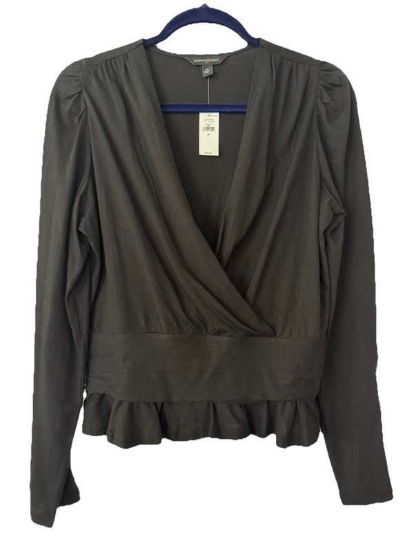 Banana Republic Long Sleeve Shirt Adult Woman Medium Black Cotton & Modan NTW