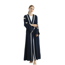 Bow Open Cardigan Muslim Women Abaya Kaftan Dubai Kimono Long Dress Stylish Gown