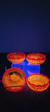 Vintage LE Smith Moon And Stars Amberina with Cadmium Glow Dishes. Set Of 4