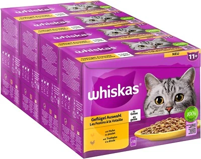 WHISKAS 11+ Katzenfutter nass in Gelee Geflügel Mix 48 x 85g