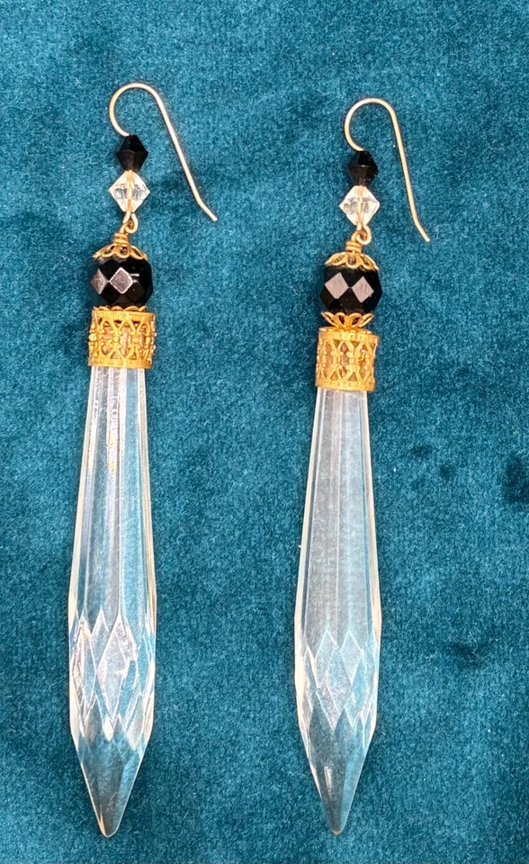 Stunning Crystal Chandelier Earrings Spear Prisms Dangle Drop Statement 4 1/4" - Image 3 of 4
