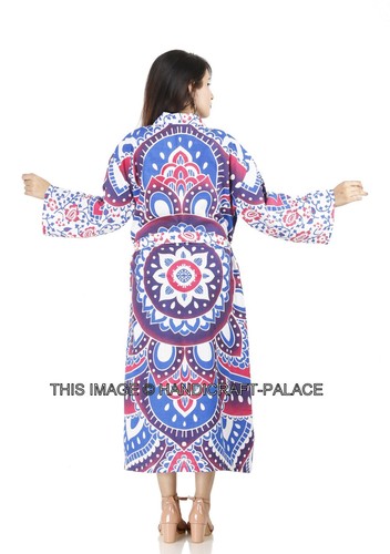 100% Algodón Mujer Mandala Largo Spa Vestido Albornoz Con / Bolsillos Libre - Imagen 61 de 77