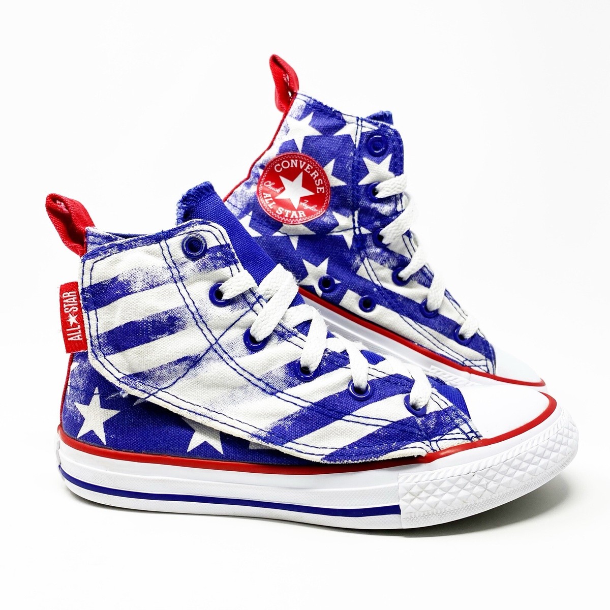 Converse All Star Chuck Taylor Blue Red White High Top Distressed Sneakers 10/12 Distressed Converse Sneakers - Etsy main image 3