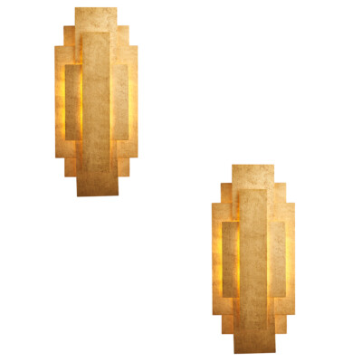 2er Pack antike Blattgold Panel Wandleuchte - Twin G9 LED - dekorative Wandleuchte