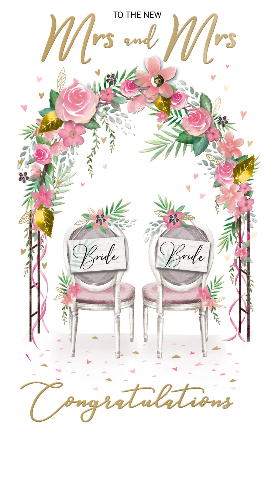 The New Mrs & Mrs Wedding Day Card Embellished Champagne Greeting Card