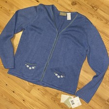 NWT Vtg 80s Liz Claiborne L Sweater Blue Cardigan Hand Embroidered Dead Stock