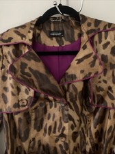 VTG Women Trench Wind-stopper Coat Jacket Leopard Spots Button Up Full Length M