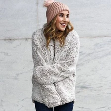 Thread and Supply Wubby Fleece Quarter Zip Soft Fuzzy Faux Fur Cozy Pullover Lar