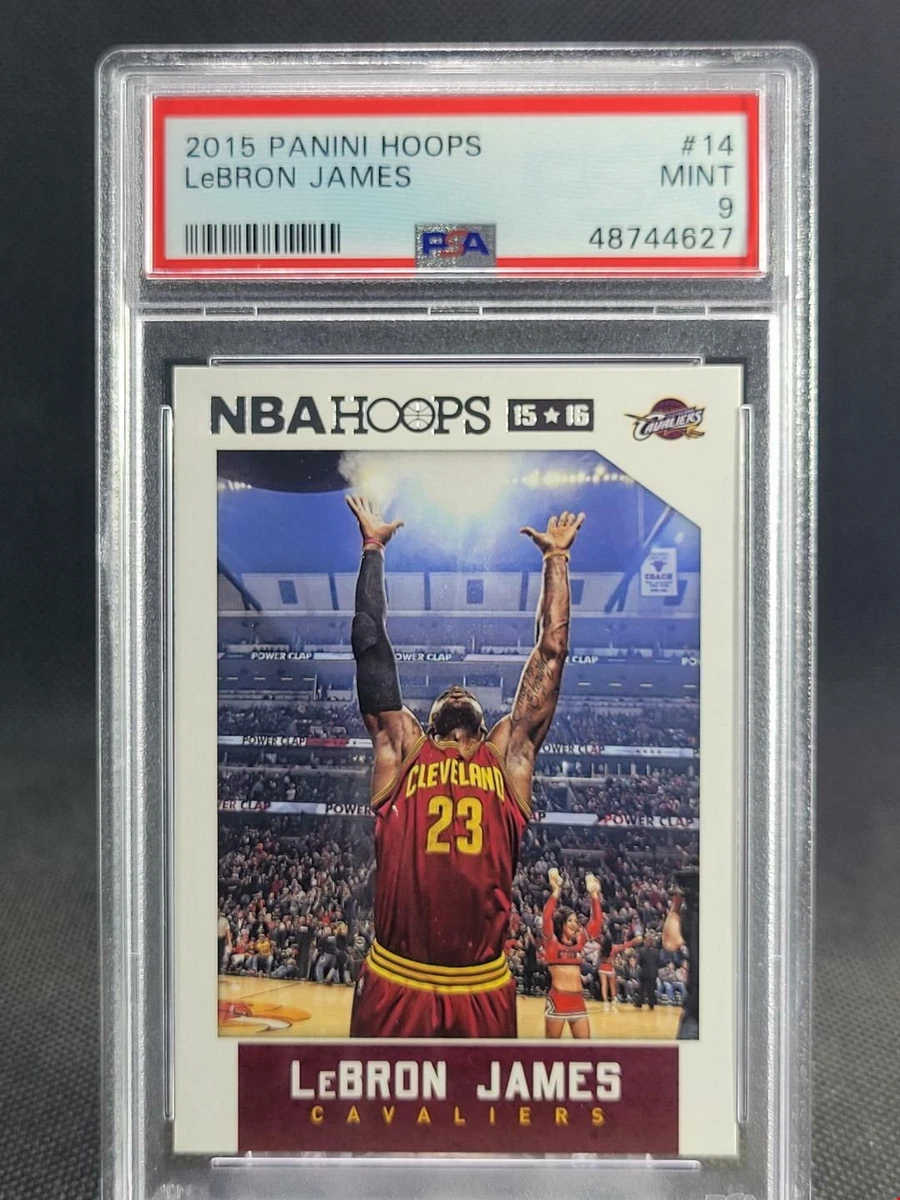 LeBron James 2015-16 NBA Hoops Chalk Toss Base Card #14 Cavaliers PSA 9 Mint