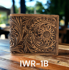 Mens Tan Leather Bi-fold Wallet Floral Tooled by Ranger Belt Company IWR-1B